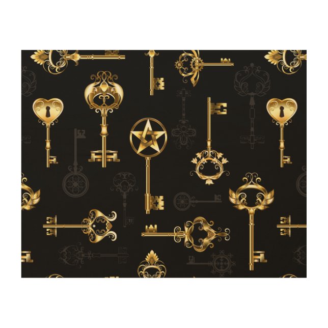 Seamless Pattern with Golden Keys Wood Wall Art (Front)