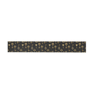 Seamless Pattern with Golden Keys Wrap Around Address Label