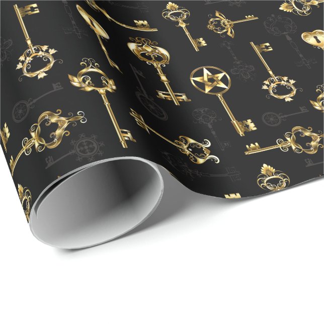 Seamless Pattern with Golden Keys Wrapping Paper (Roll Corner)