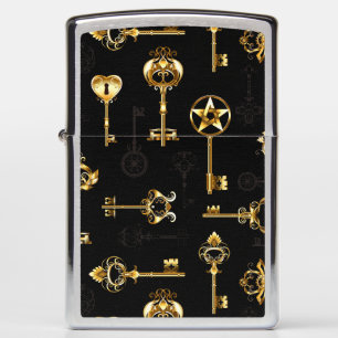 Seamless Pattern with Golden Keys Zippo Lighter