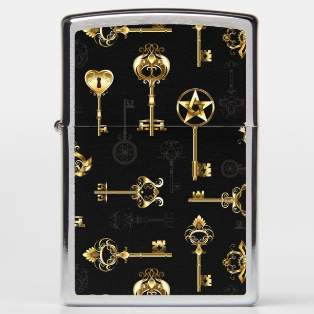 Seamless Pattern with Golden Keys Zippo Lighter (Front)