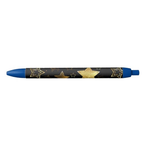 Seamless pattern with Golden Stars Black Ink Pen