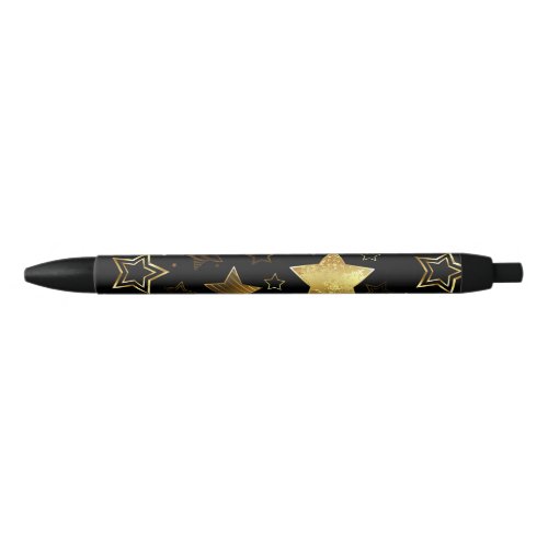 Seamless pattern with Golden Stars Black Ink Pen