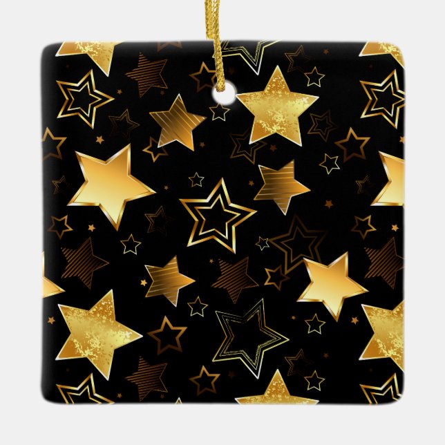 Seamless pattern with Golden Stars Ceramic Ornament (Front)