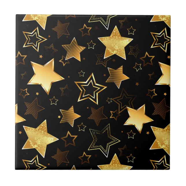 Seamless pattern with Golden Stars Ceramic Tile (Front)