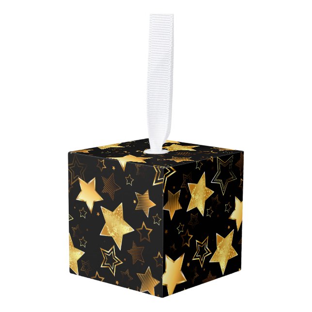 Seamless pattern with Golden Stars Cube Ornament (Front Angled)
