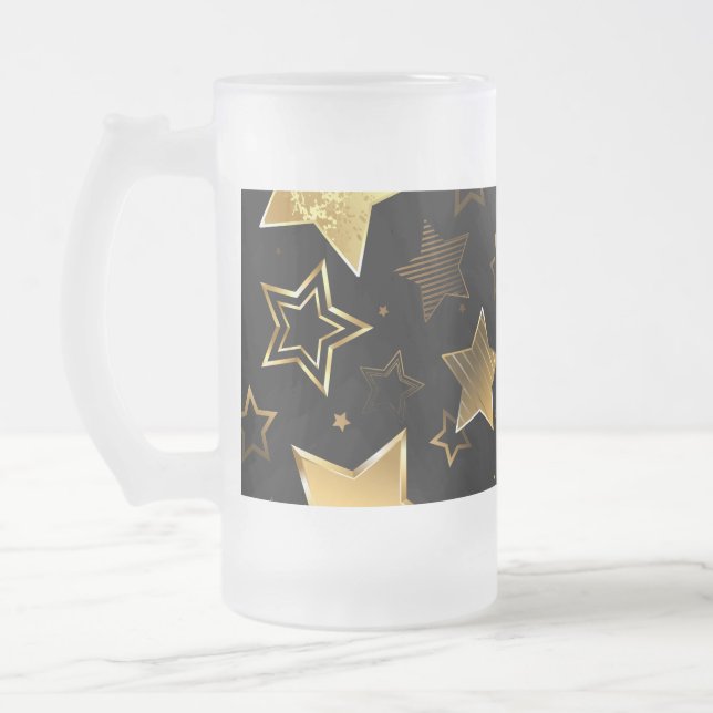 Seamless pattern with Golden Stars Frosted Glass Beer Mug (Left)