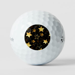 Seamless pattern with Golden Stars Golf Balls