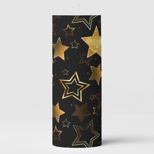 Seamless pattern with Golden Stars Pillar Candle (Front)