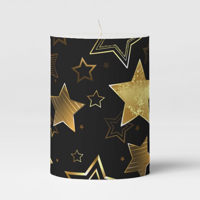 Seamless pattern with Golden Stars Pillar Candle (Front)