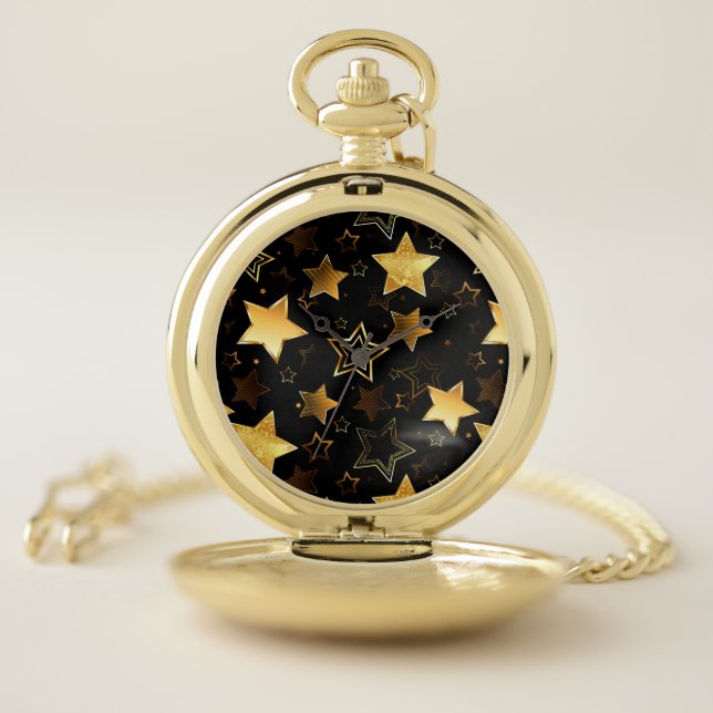 Seamless pattern with Golden Stars Pocket Watch (Inside)