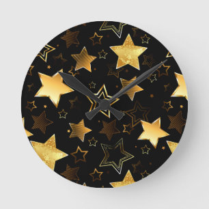 Seamless pattern with Golden Stars Round Clock