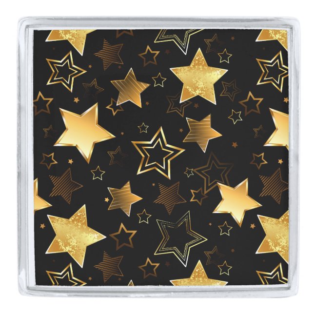Seamless pattern with Golden Stars Silver Finish Lapel Pin (Front)