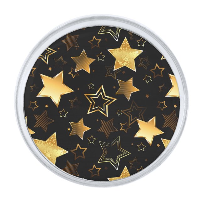 Seamless pattern with Golden Stars Silver Finish Lapel Pin (Front)