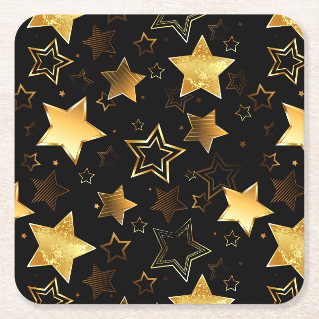 Seamless pattern with Golden Stars Square Paper Coaster (Front)