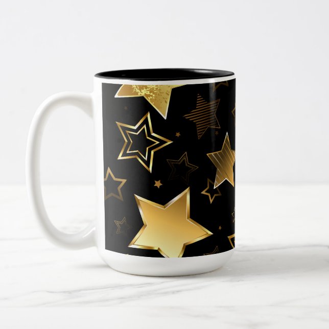 Seamless pattern with Golden Stars Two-Tone Coffee Mug (Left)