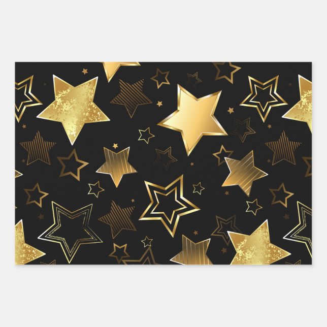 Seamless pattern with Golden Stars Wrapping Paper Sheets (Front)