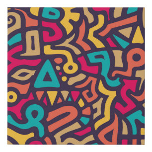 Seamless Pattern with Graffiti Curve Shapes. Mix o Faux Canvas Print