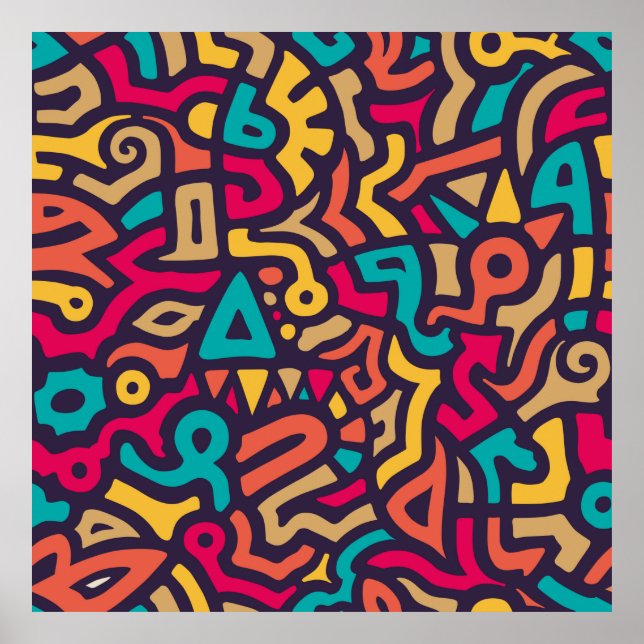Seamless Pattern with Graffiti Curve Shapes. Mix o Poster (Front)