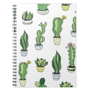 Seamless pattern with green cactus and succulents  notebook