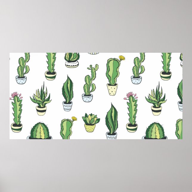 Seamless pattern with green cactus and succulents  poster (Front)
