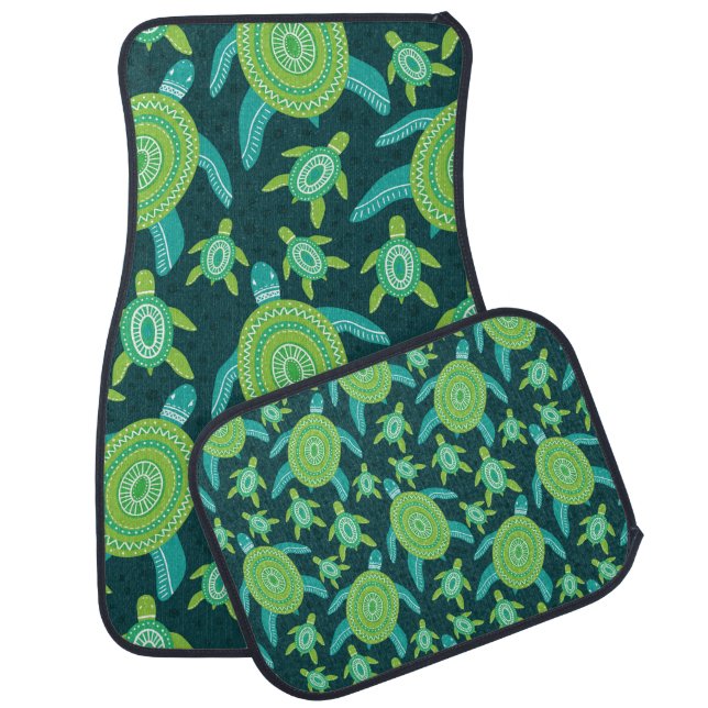 Seamless pattern with green ornament turtles. Sea  Car Floor Mat (Set)