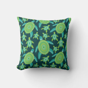Seamless pattern with green ornament turtles. Sea Throw Pillow