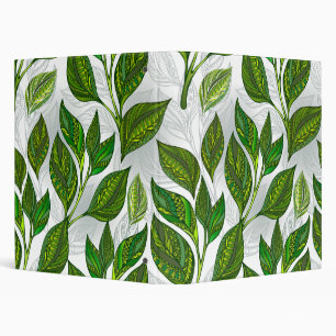 Seamless Pattern with Green Tea Leaves 3 Ring Binder