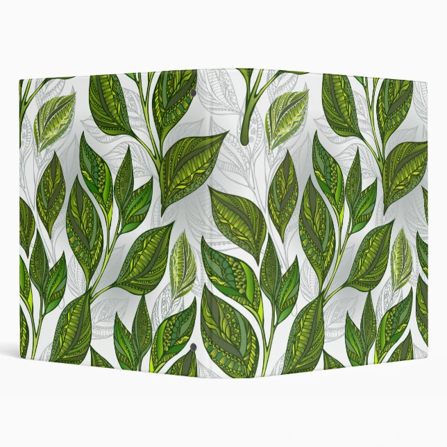 Seamless Pattern with Green Tea Leaves 3 Ring Binder (Background)
