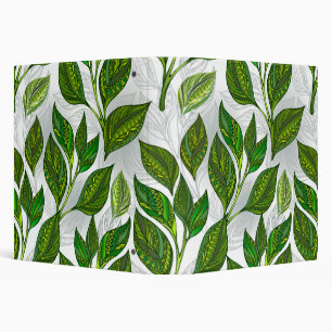 Seamless Pattern with Green Tea Leaves 3 Ring Binder