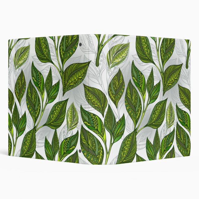 Seamless Pattern with Green Tea Leaves 3 Ring Binder (Background)