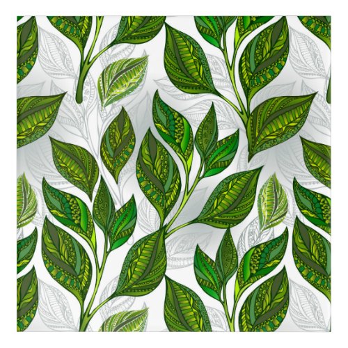 Seamless Pattern with Green Tea Leaves Acrylic Print