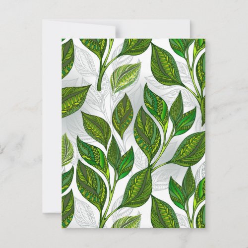 Seamless Pattern with Green Tea Leaves Advice Card