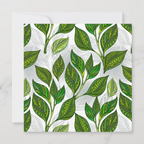 Seamless Pattern with Green Tea Leaves Advice Card