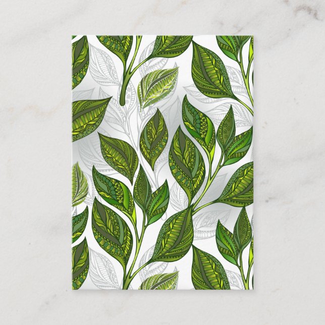 Seamless Pattern with Green Tea Leaves Advice Card (Front)