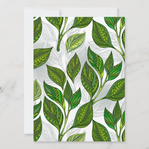 Seamless Pattern with Green Tea Leaves Advice Card