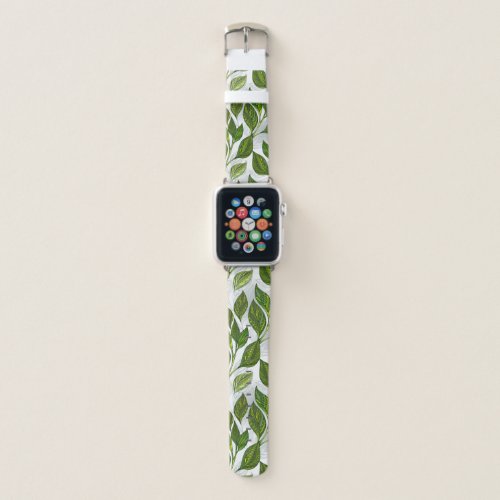 Seamless Pattern with Green Tea Leaves Apple Watch Band