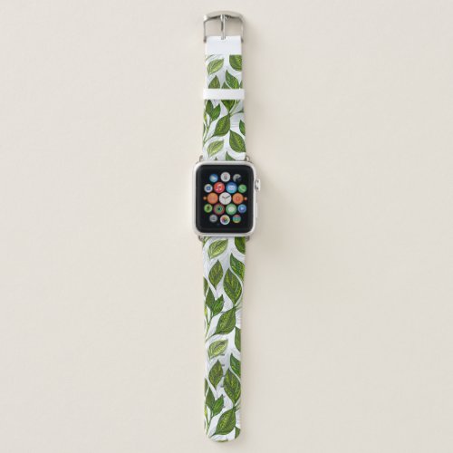 Seamless Pattern with Green Tea Leaves Apple Watch Band