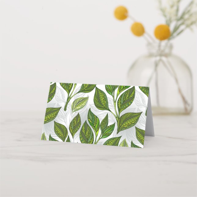 Seamless Pattern with Green Tea Leaves Appointment Card (Front)
