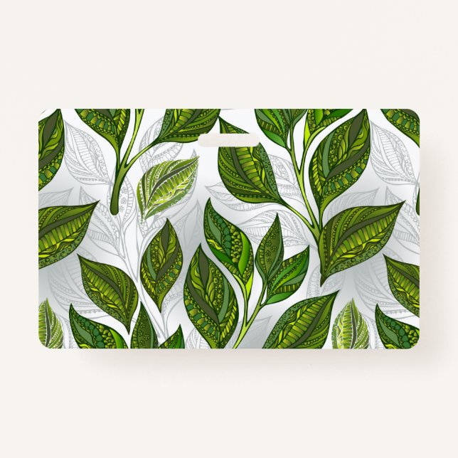Seamless Pattern with Green Tea Leaves Badge (Front)