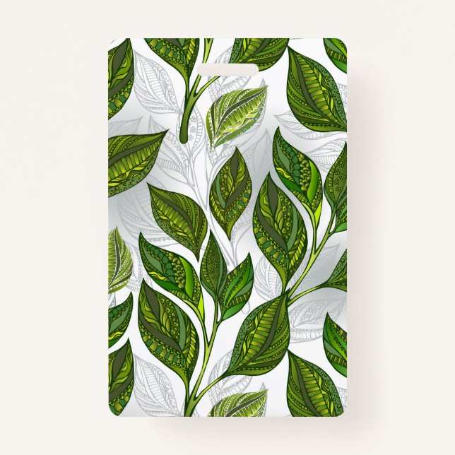 Seamless Pattern with Green Tea Leaves Badge (Front)