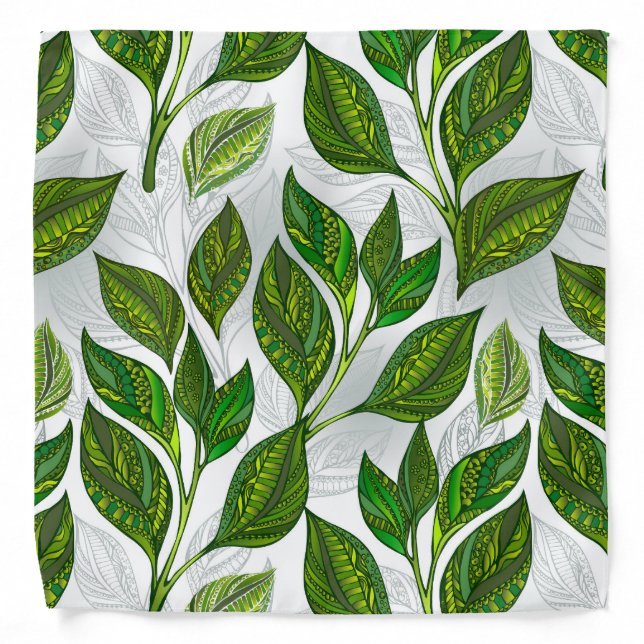 Seamless Pattern with Green Tea Leaves Bandana (Front)