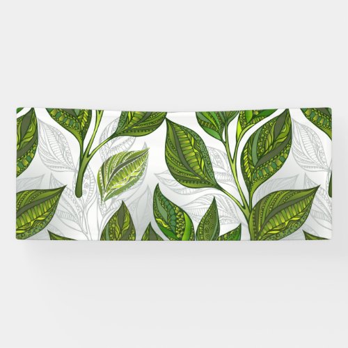 Seamless Pattern with Green Tea Leaves Banner