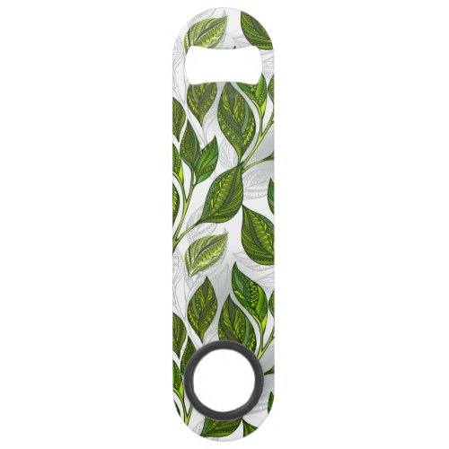 Seamless Pattern with Green Tea Leaves Bar Key