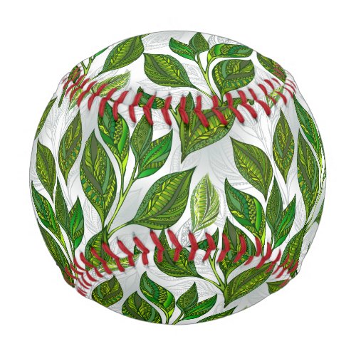 Seamless Pattern with Green Tea Leaves Baseball