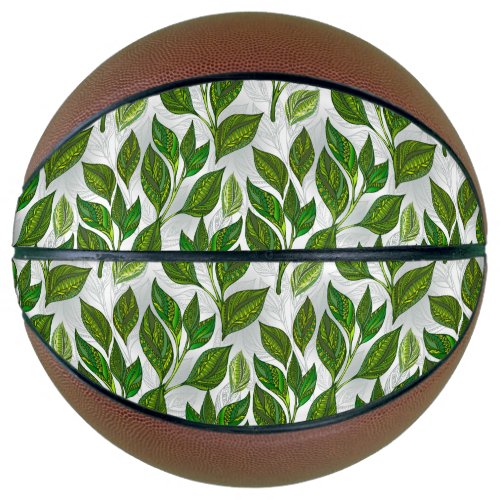 Seamless Pattern with Green Tea Leaves Basketball