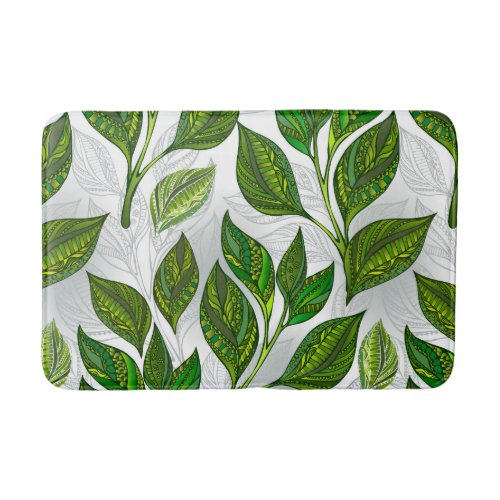 Seamless Pattern with Green Tea Leaves Bath Mat
