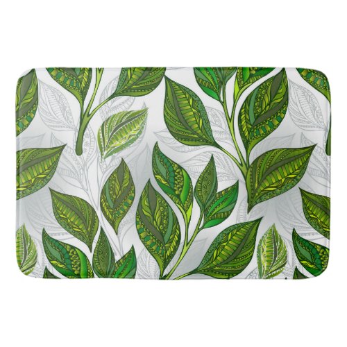 Seamless Pattern with Green Tea Leaves Bath Mat