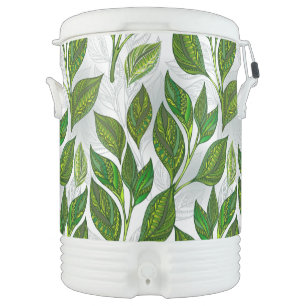 Seamless Pattern with Green Tea Leaves Beverage Cooler