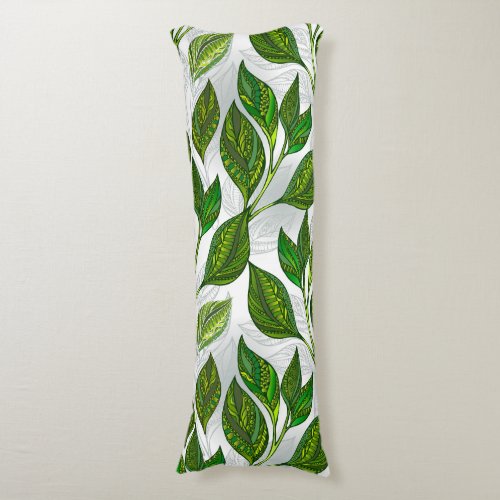 Seamless Pattern with Green Tea Leaves Body Pillow